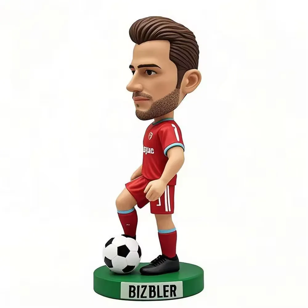 Hand-painted football star resin figurine shown in a tabletop display format for indoor sports decor and souvenir programs