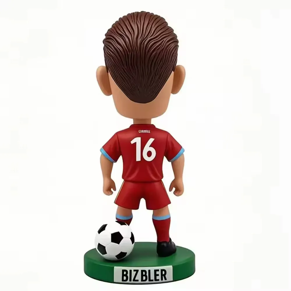 Alternate display angle of a football star resin figurine prepared for sports competition prize programs