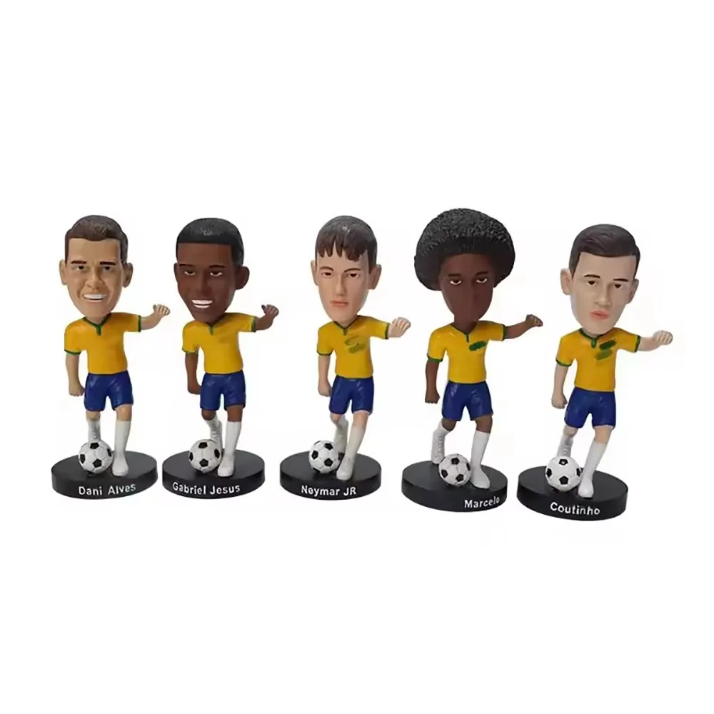 Hand-painted detail on a 3D football star resin figurine prepared for tabletop sports prize and indoor display programs