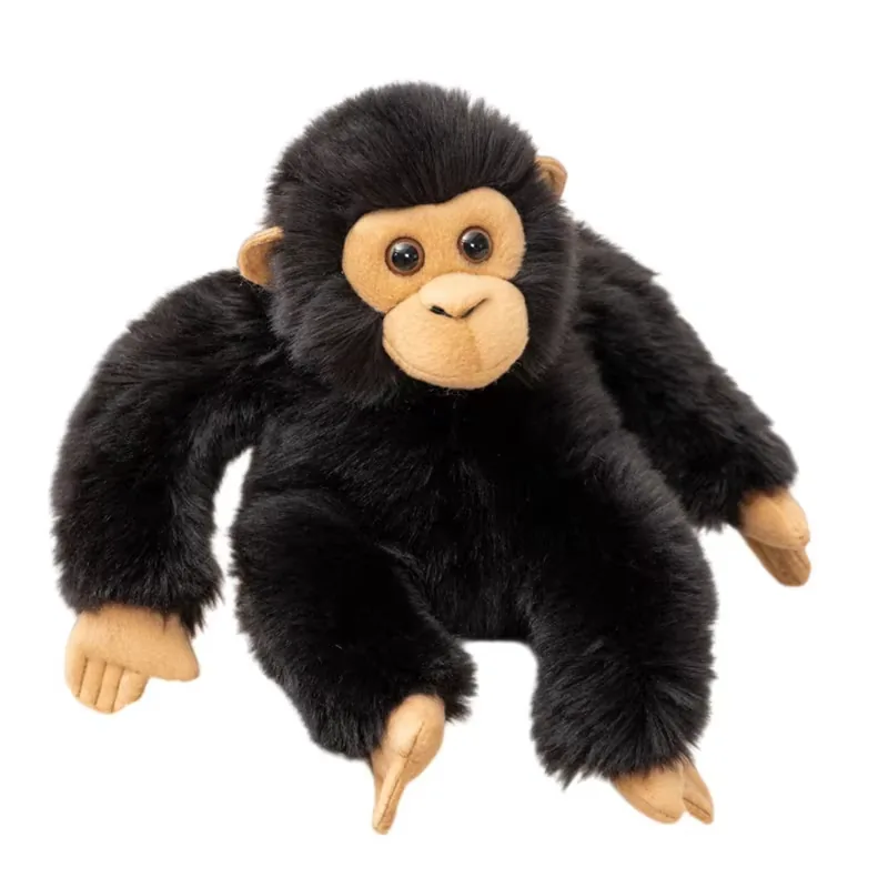 Imagen de producto recortada de un peluche de chimpancé negro con brazos largos y rostro color tan