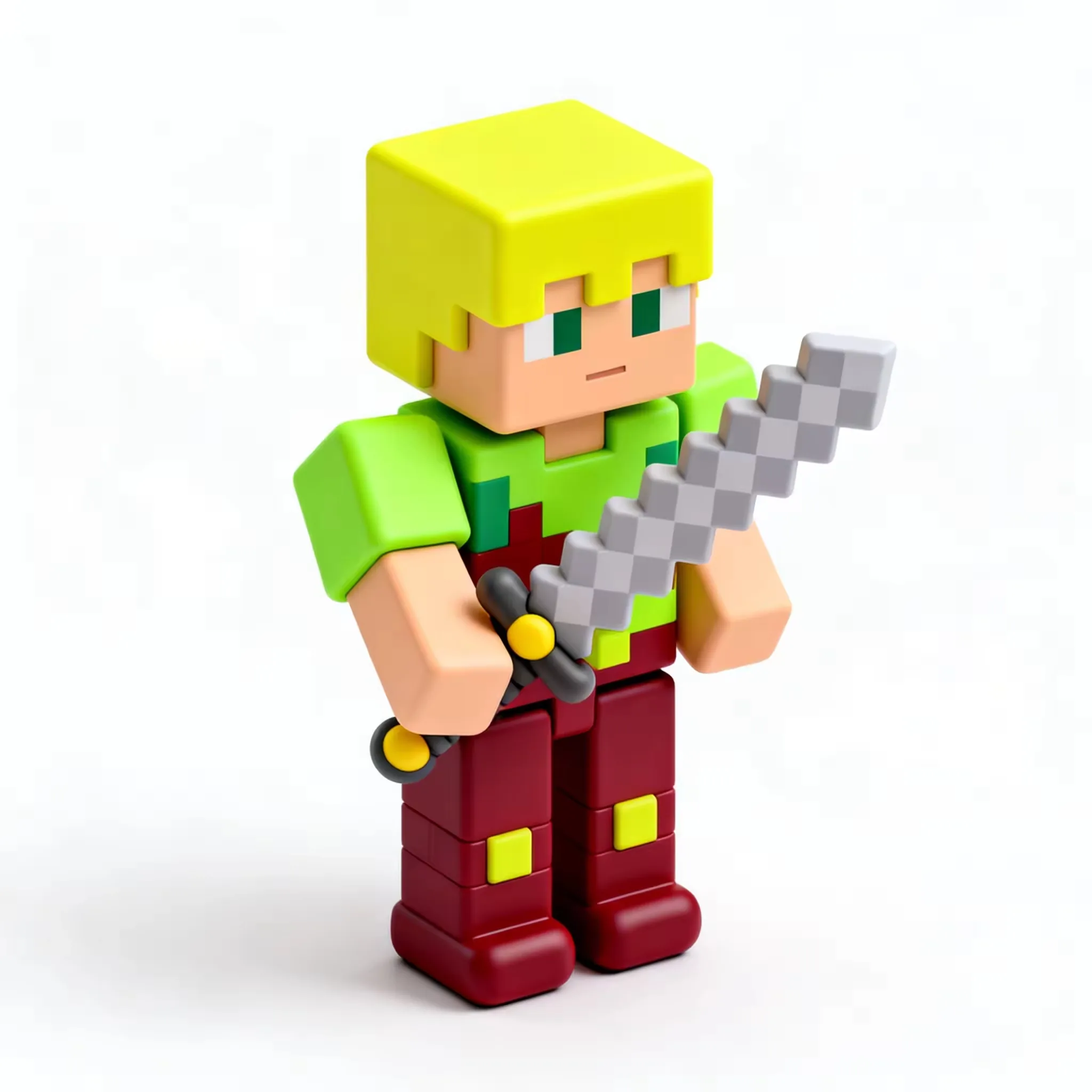 Figura PVC de guerrero pixelado personalizada que muestra como una sola ruta de personaje puede extenderse a una serie coordinada de merch