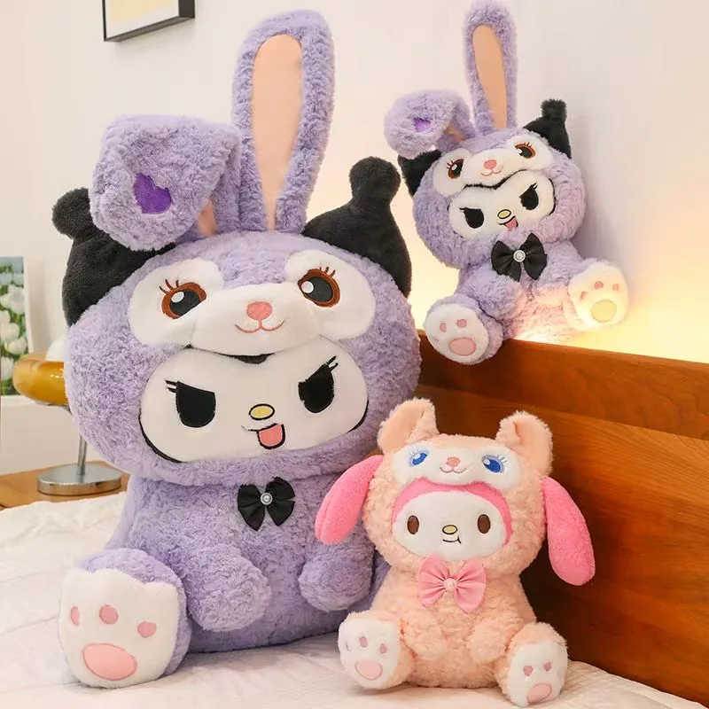 Colección de peluches de conejo de Kuromi y My Melody con opciones de tamaño grande y pequeño