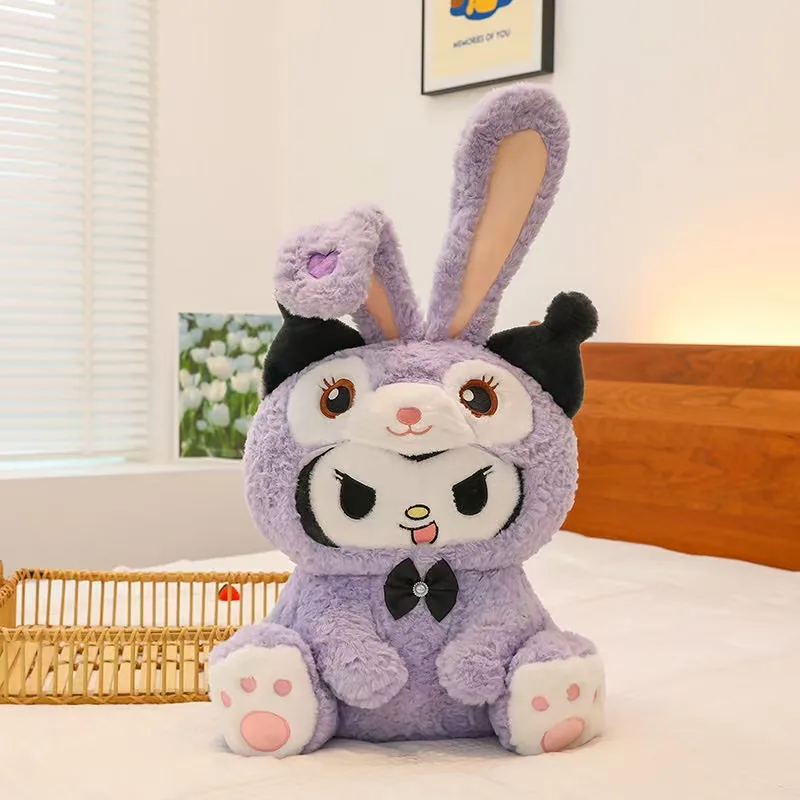 Purple Kuromi bunny plush toy with long ears and black bow