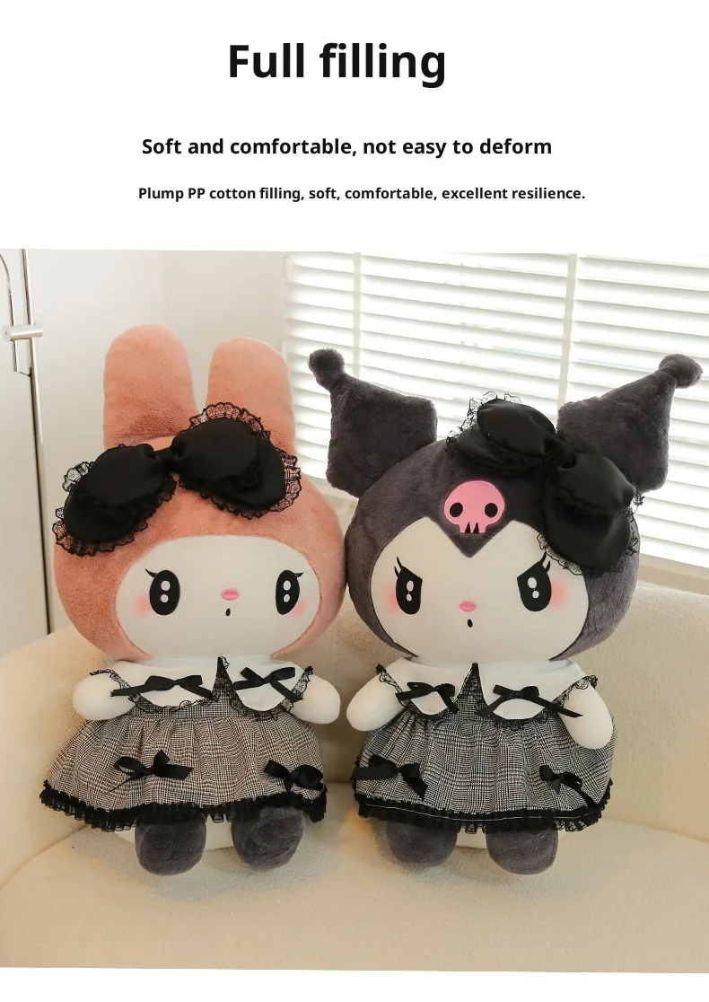 Peluches góticos de My Melody y Kuromi bajo una llamada visual de relleno de algodón PP