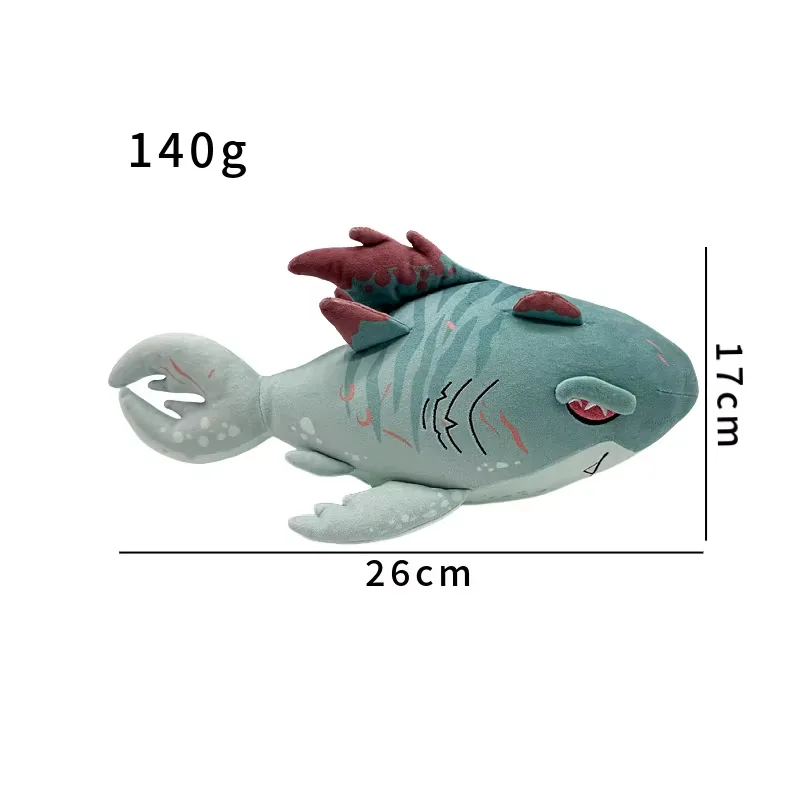 Muñeco de peluche Shadowmaw Megalodon verde espuma con referencia de 26 cm de largo, 17 cm de alto y 140 g de peso